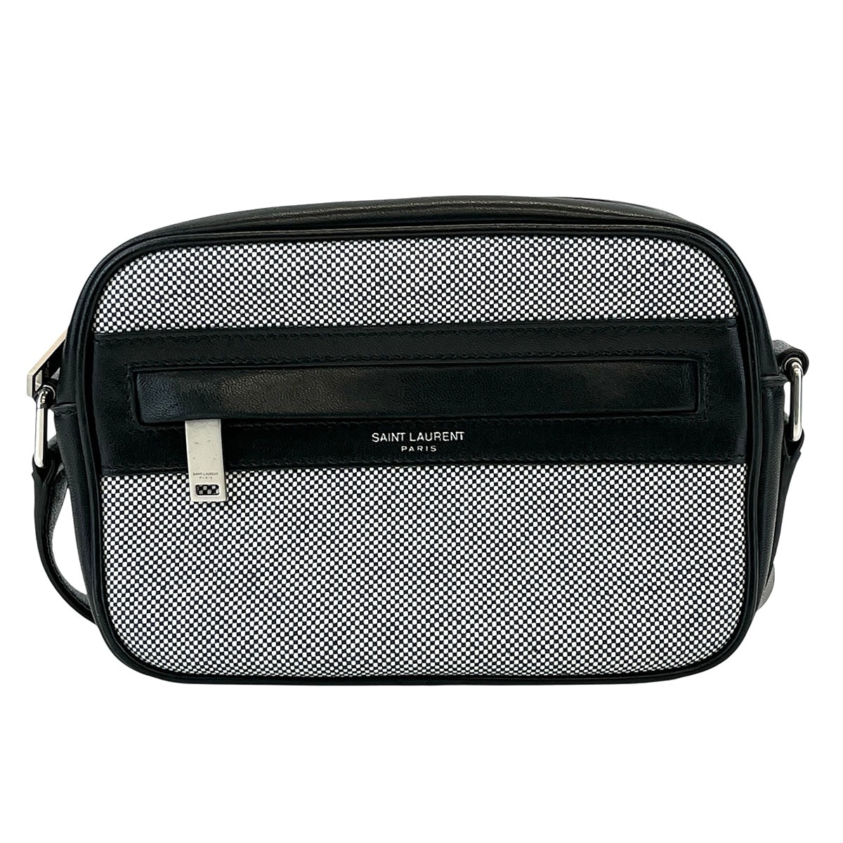 SAINT LAURENT PARIS サンローランパリ カメラバッグ キャンプ スモール ショルダーバッグ 647179 キャンバス レザー ブラック ホワイト  レディース【中古】