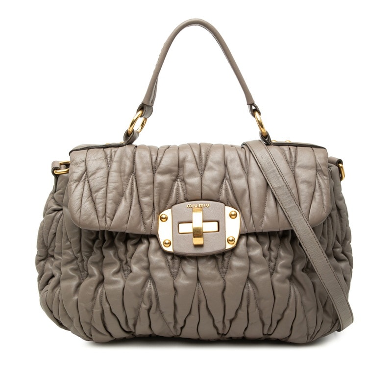 ミュウミュウ マテラッセ ハンドバッグ 2WAY 斜め掛け ショルダーバッグ グレージュ レザー レディース MIUMIU 【中古】