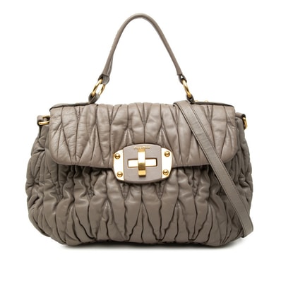 ミュウミュウ マテラッセ ハンドバッグ 2WAY 斜め掛け ショルダーバッグ グレージュ レザー レディース MIUMIU 【中古】
