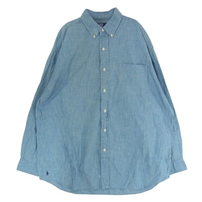 POLO RALPH LAUREN ポロ・ラルフローレン 長袖シャツ THE BIG FIT 裾ポニーロゴ刺繍 シャンブレー ボタンダウン オーバーサイズ 長袖 シャツ ブルー系 LG【中古】