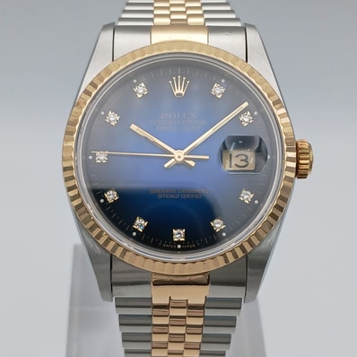 ROLEX ロレックス デイトジャスト 10P ダイヤモンド 36mm ブルーグラデーション X番 腕時計 16233G ステンレス K18イエローゴールド シルバー ゴールド ブルー 自動巻き メンズ【中古】