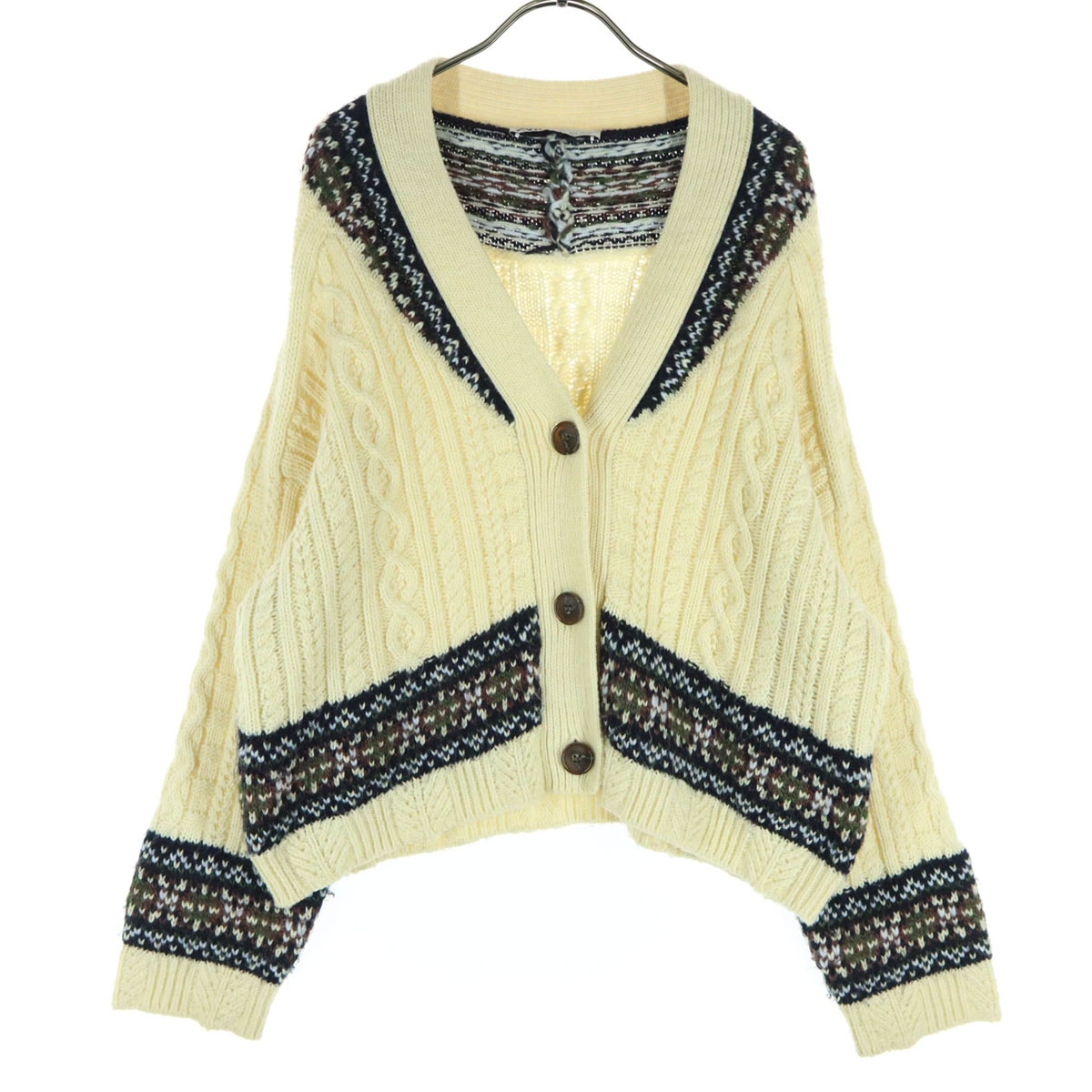 ZARA ザラ ウール混 ノルディック柄 長袖 ニットカーディガン S ホワイト系