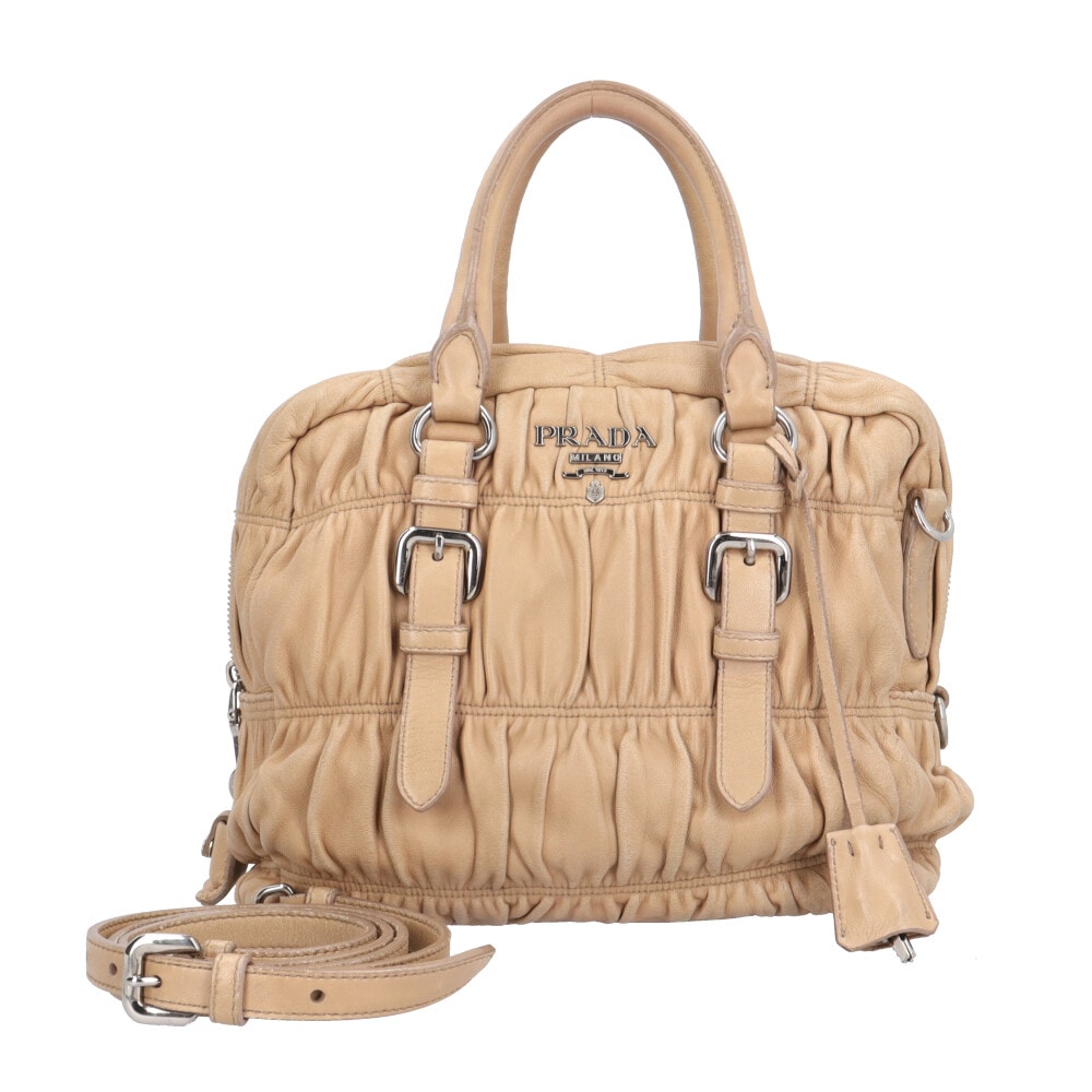 プラダ ナッパギャザー ショルダーバッグ レザー BL0759 ブラウン レディース PRADA 中古