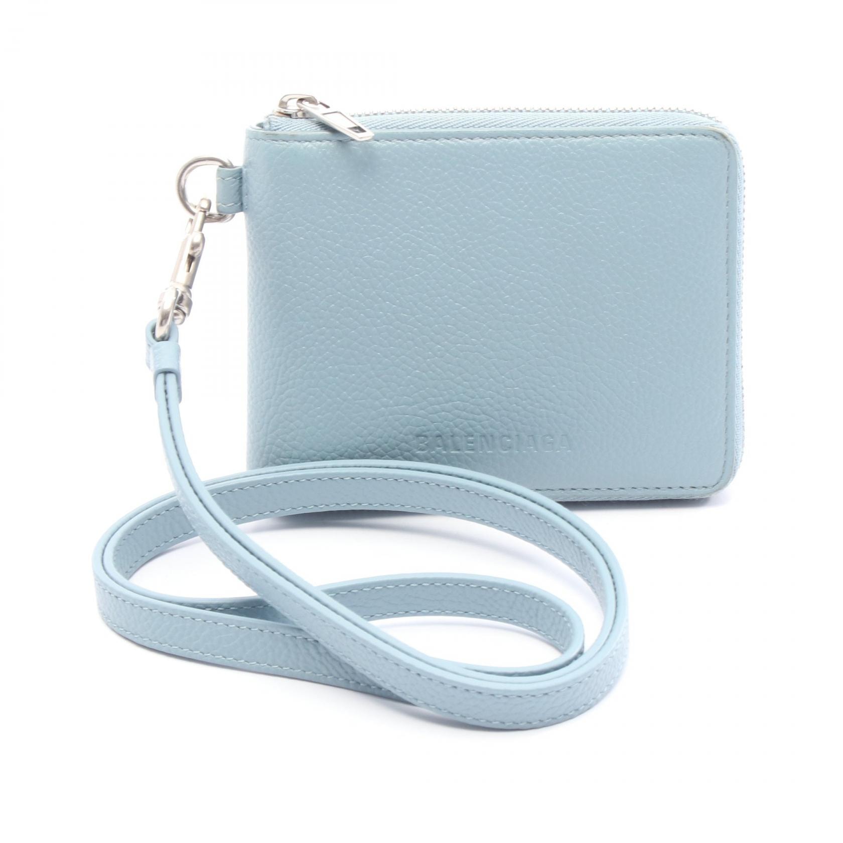 バレンシアガ BALENCIAGA エッセンシャル スモールウォレット ラウンド財布 財布 レザー レディース ブルー系 【中古】