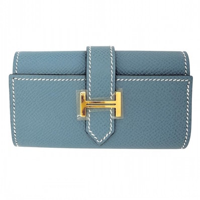 HERMES エルメス キーケース ベアン 4連 小物 □J刻印 レザー ブルー 青 ゴールド金具 ユニセックス 2006年【中古品】