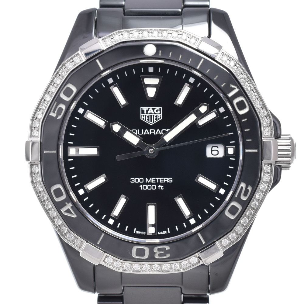 タグホイヤー TAG HEUER WAY1395 アクアレーサー ダイヤモンド ブラック クォーツ メンズ 美品 腕時計 P#148996