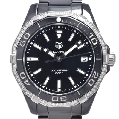 タグホイヤー TAG HEUER WAY1395 アクアレーサー ダイヤモンド ブラック クォーツ メンズ 美品 腕時計 P#148996
