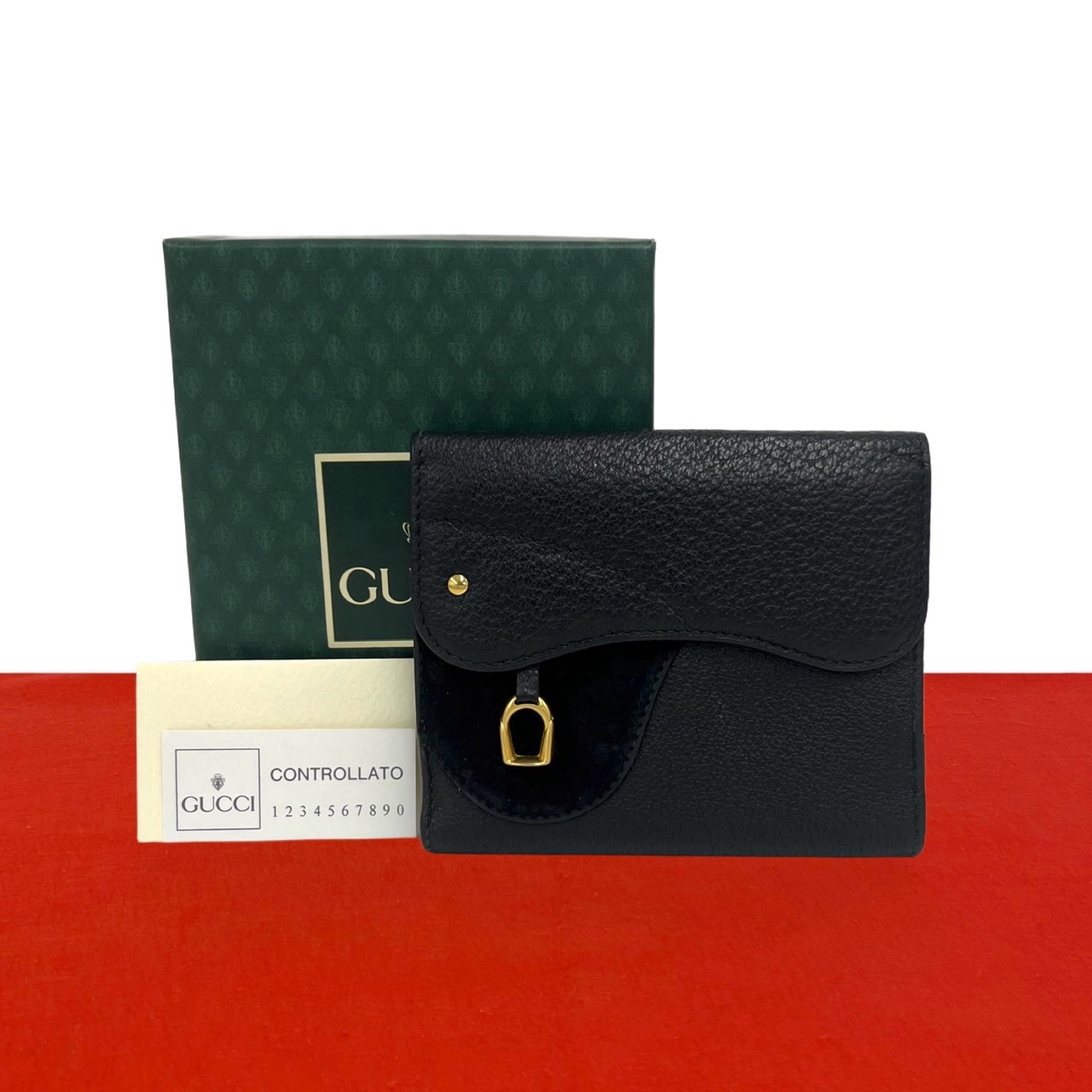 GUCCI グッチ ホースビット 金具 レザー スウェード 二つ折り財布 ブラック
 76551