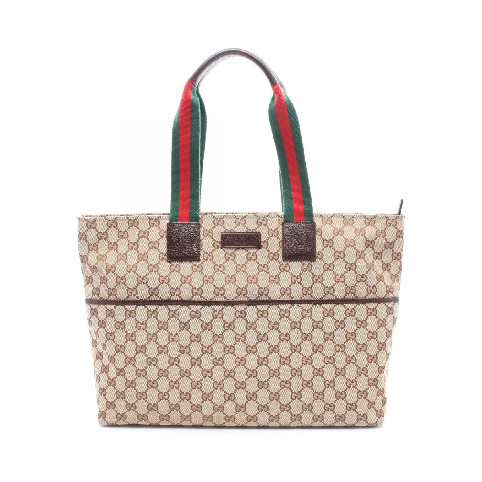 グッチ GUCCI ウェビングライン トートバッグ バッグ キャンバス レザー レディース ベージュ系 / ブラウン系 / マルチカラー 155524 【中古】
