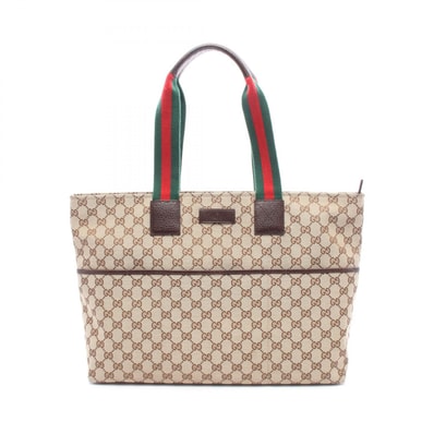 グッチ GUCCI ウェビングライン トートバッグ バッグ キャンバス レザー レディース ベージュ系 / ブラウン系 / マルチカラー 155524 【中古】