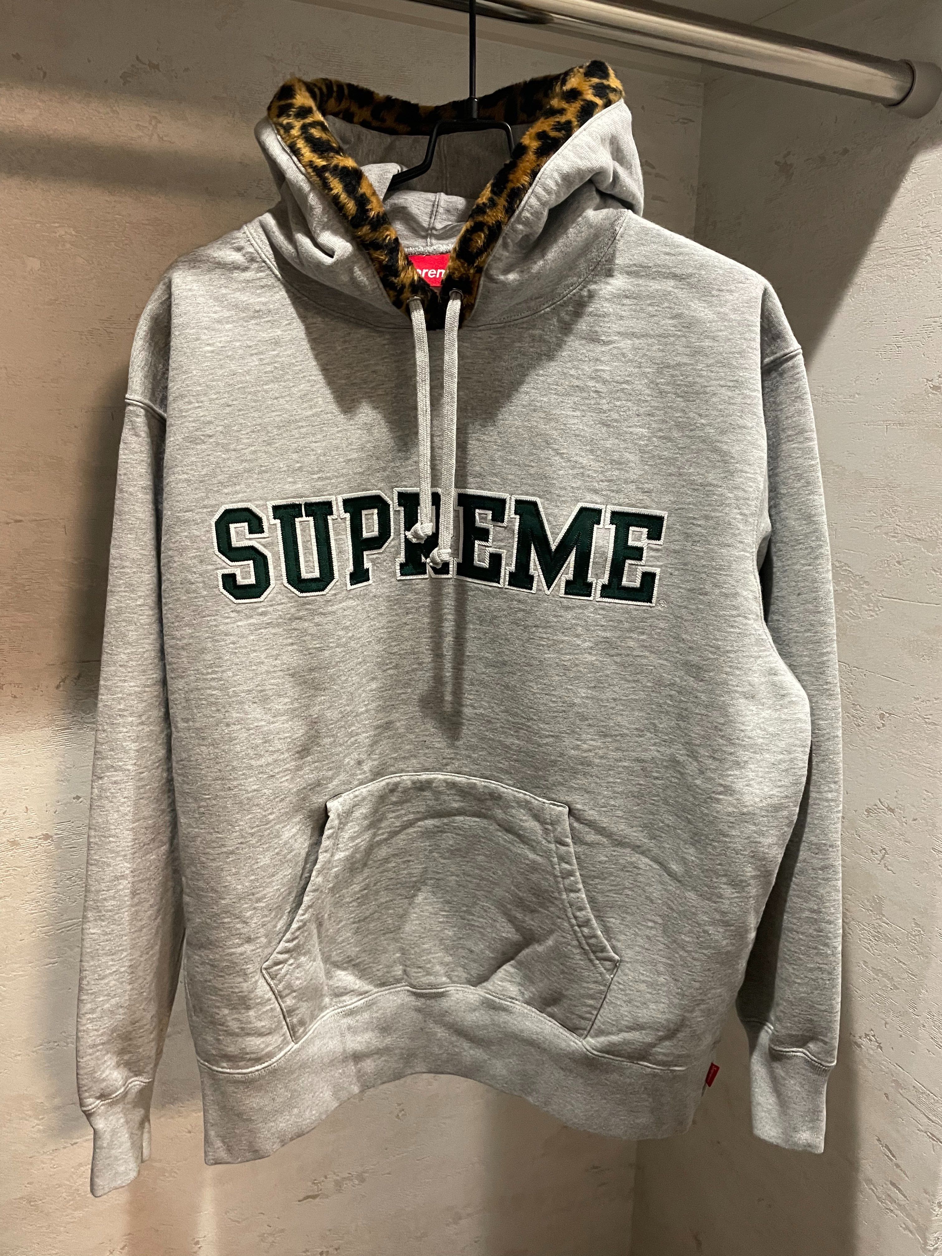Supreme Leopard Trim Hooded Sweatshirt "Grey"