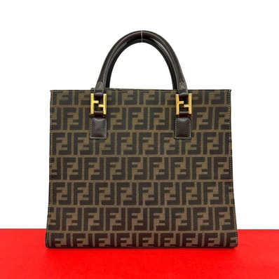 FENDI フェンディ ズッカ FF ロゴ 柄 キャンバス レザー ハンドバッグ ブラウン
23499