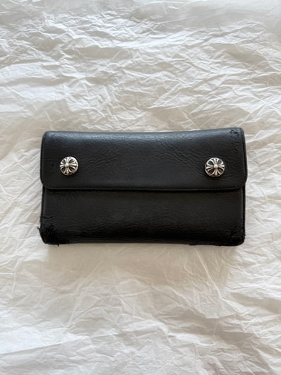 Chrome Hearts Wave Cross Ball Button Leather Wallet "Black/Silver"