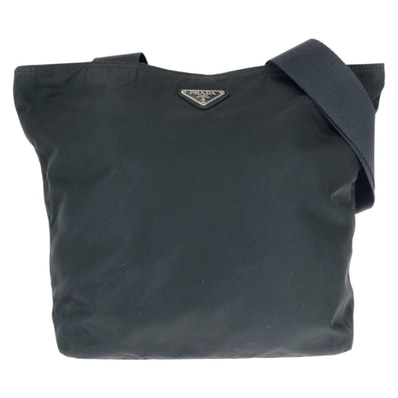 PRADA プラダ テスート 三角ロゴプレート ブラック 黒 シルバー金具 ナイロン ショルダーバッグ 男女兼用 601158 【中古】