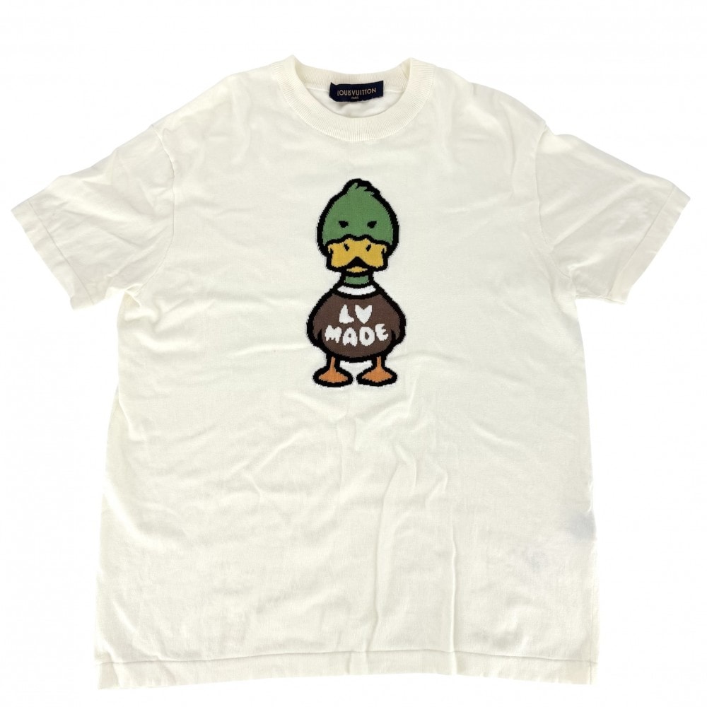 LOUIS VUITTON ルイヴィトン 半袖Tシャツ インタルシアジャカードダックニット 半袖ニット トップス 服 LOUIS VUITTON×NIGO RM221M F96 HMN04W M アイボリー コットン    メンズ 夏【中古品】