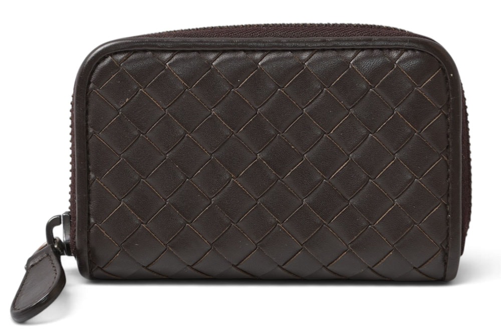ボッテガヴェネタ カードケース/コインケース BOTTEGA VENETA ミニ財布 イントレチャート レザー ダークブラウン 114075【中古】