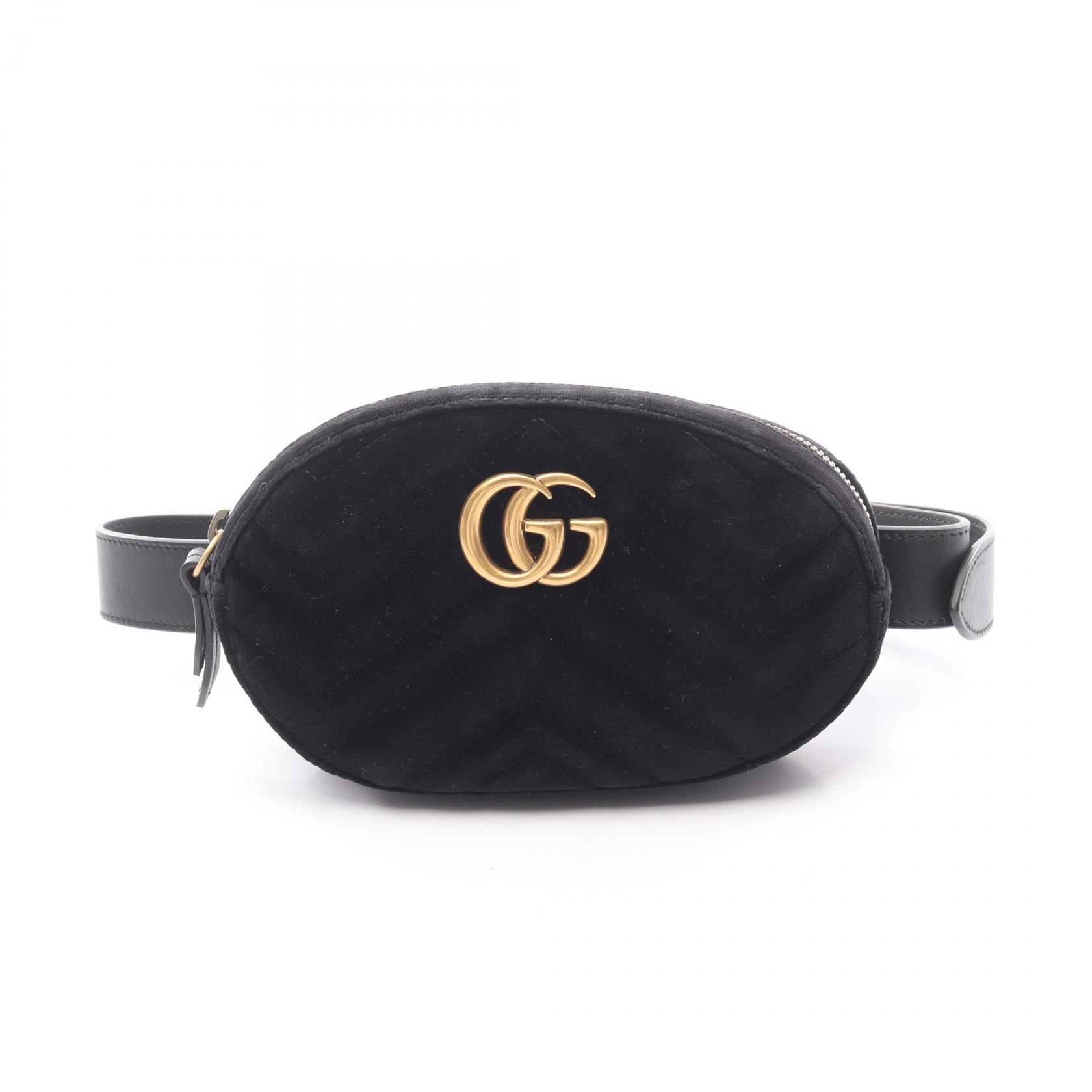 グッチ GUCCI GGマーモント ウエストバッグ バッグ ファブリック レザー レディース ブラック系 476434 【中古】