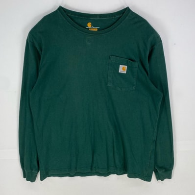 古着 カーハート Carhartt 長袖Tシャツ ワンポイントロゴ ロングスリーブ ロンT 胸ポケット L グリーン系 メンズ