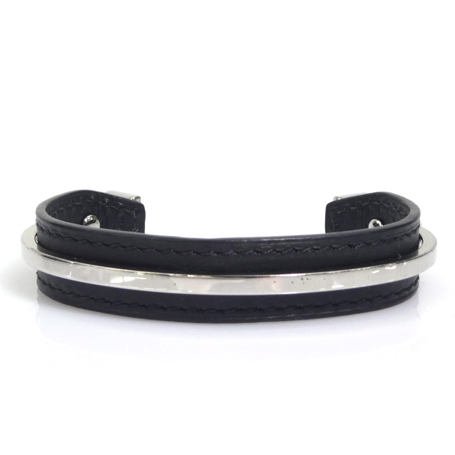 エルメス HERMES バングル ブレスレット レザー/メタル ブラック/シルバー ユニセックス【中古】 e61169a