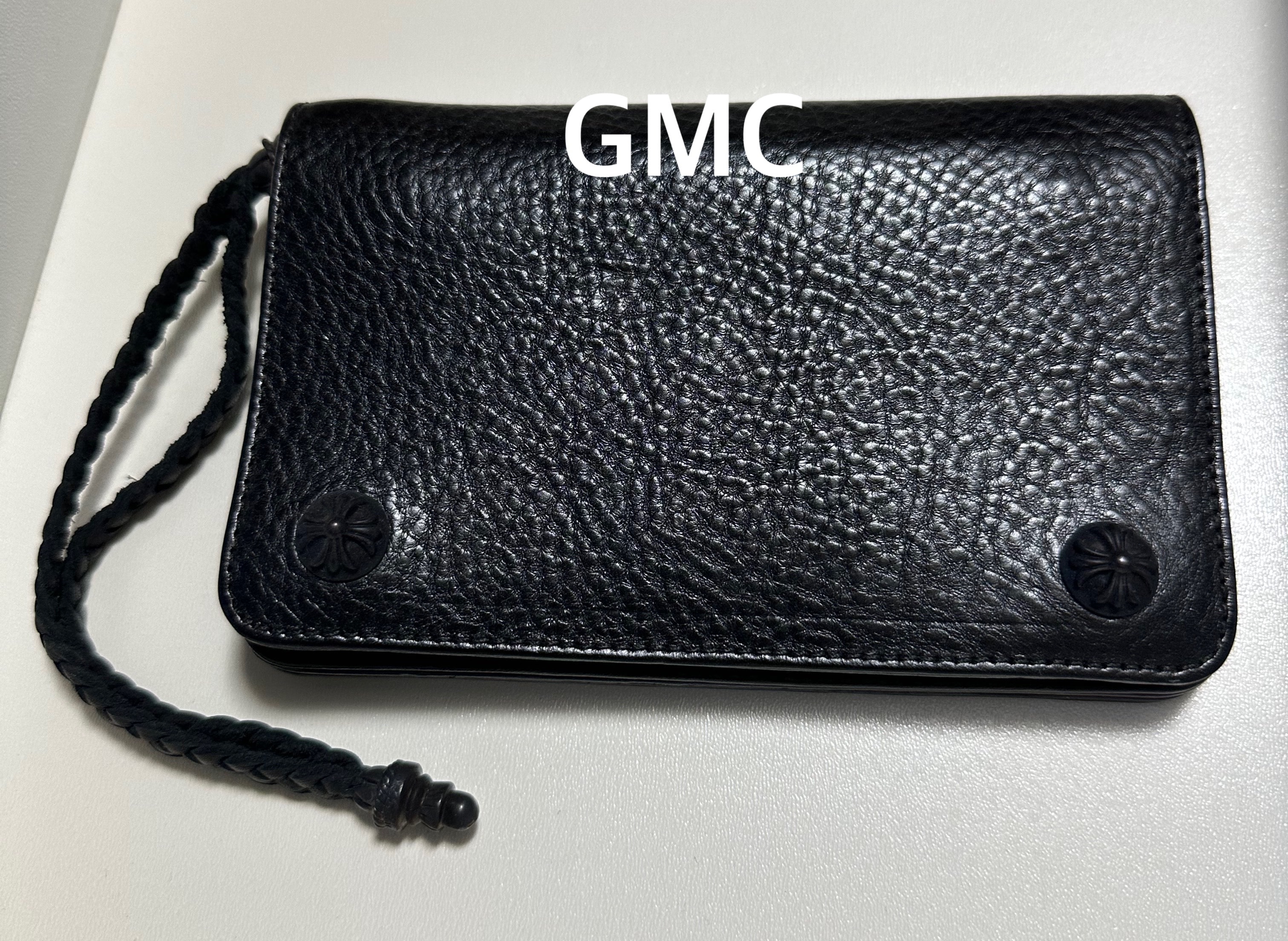 クロムハーツ 2ジップ ウォレット クロスボタン ストラップ ブラックレザー "ブラック"