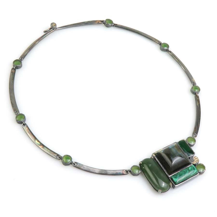 ボッテガヴェネタ BOTTEGAVENETA ネックレス シルバー925/ストーン ガンメタル/グリーン レディース【中古】 e61699a