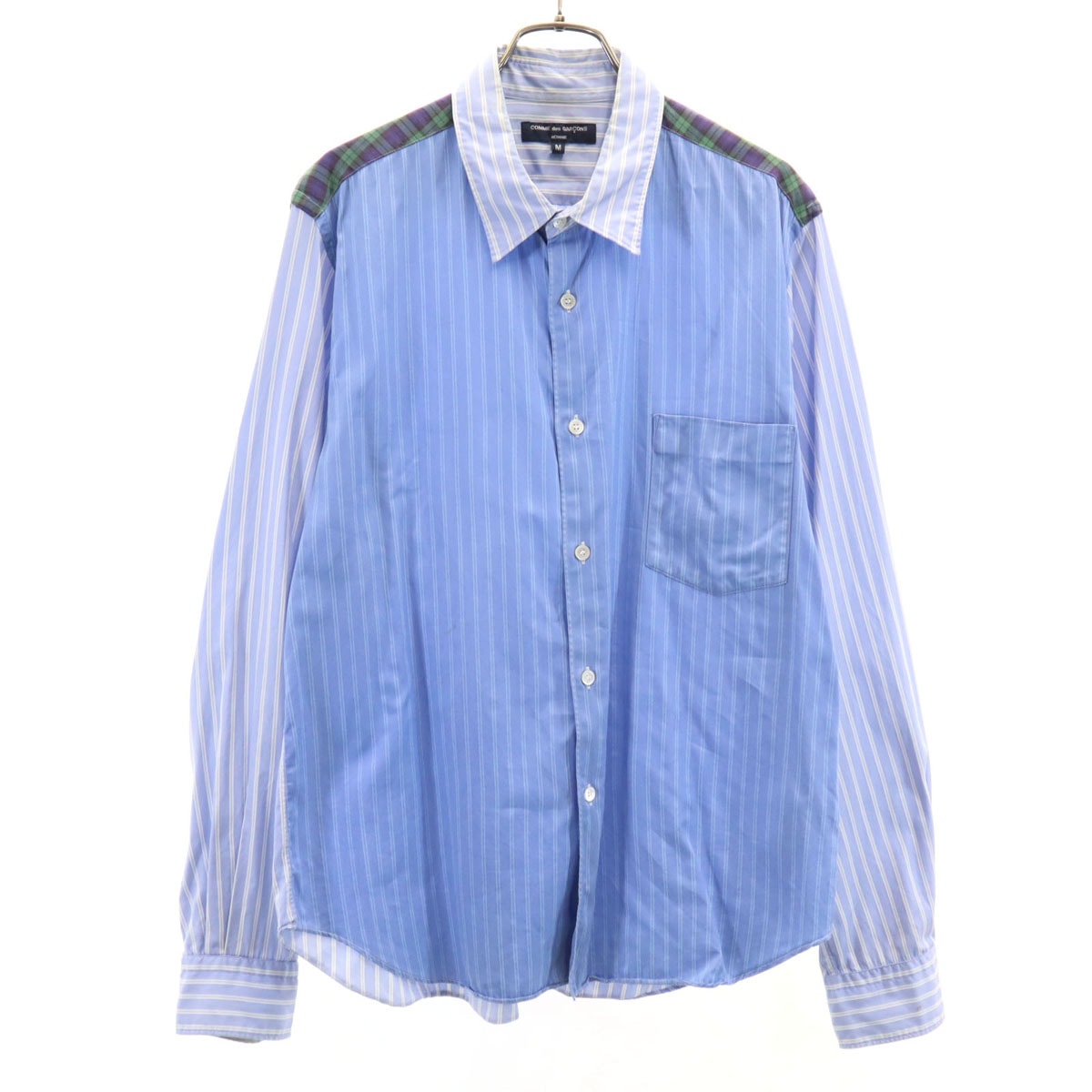 COMME des GARCONS HOMME コムデギャルソンオム 日本製 ストライプ柄 長袖 コットンシャツ M ブルー系