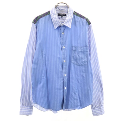 COMME des GARCONS HOMME コムデギャルソンオム 日本製 ストライプ柄 長袖 コットンシャツ M ブルー系
