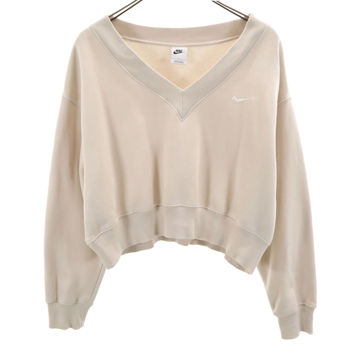 NIKE ナイキ 長袖 Vネック スウェット トレーナー L グレージュ 裏起毛