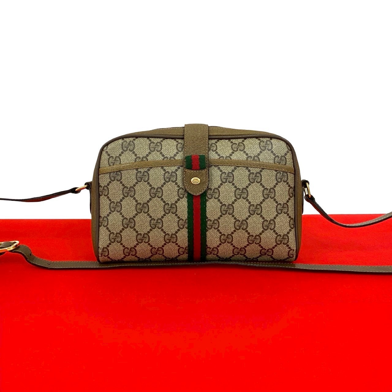 GUCCI グッチ シェリーライン GG ロゴ 柄 レザー PVC ショルダーバッグ ブラウン
43241