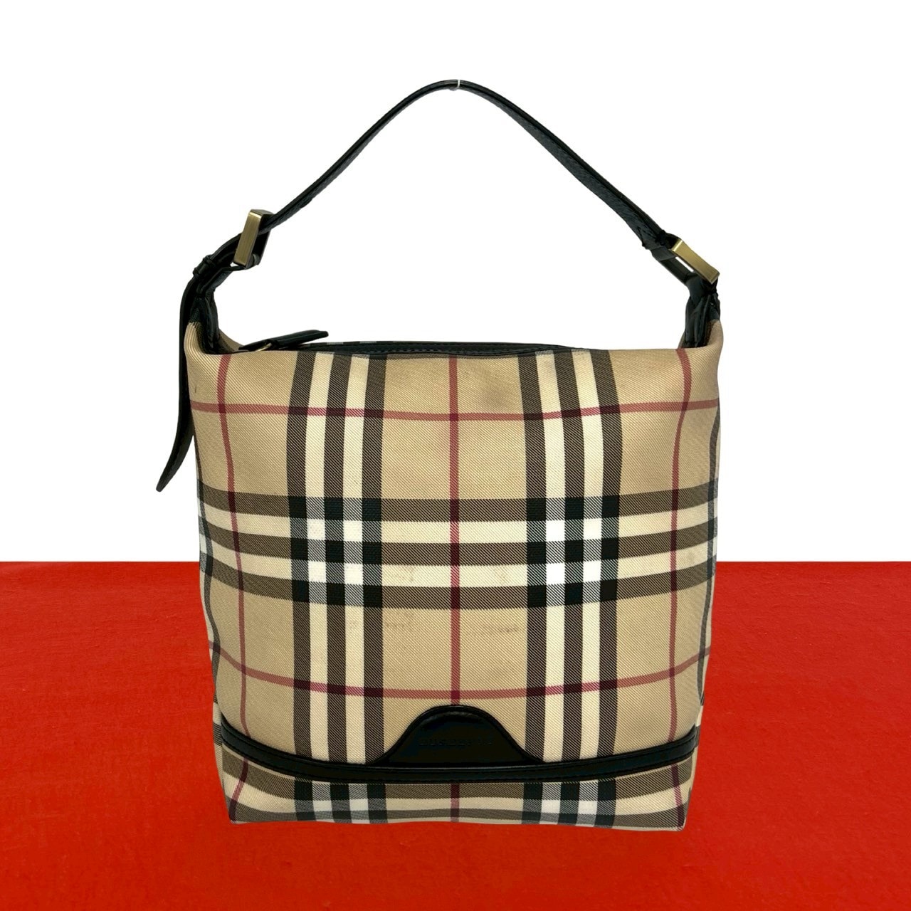 BURBERRY バーバリー ノバチェック レザー PVC ハンドバッグ ベージュ
 40782