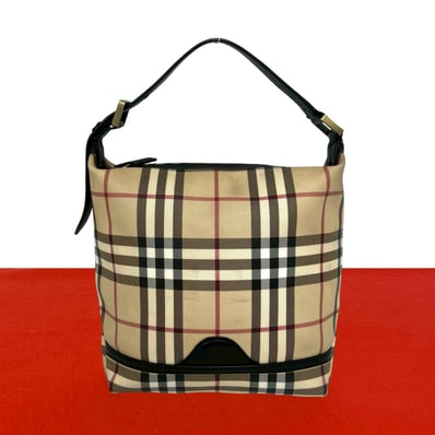 BURBERRY バーバリー ノバチェック レザー PVC ハンドバッグ ベージュ
40782