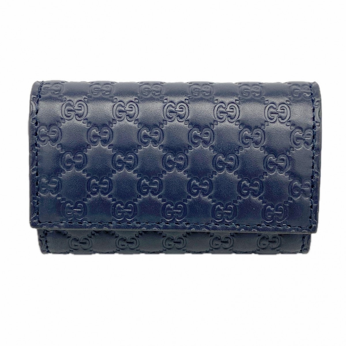 【6ed4192-k】グッチ キーケース マイクログッチシマ 150402 レザー ネイビー シルバー金具【中古】メンズ レディース ユニセックス