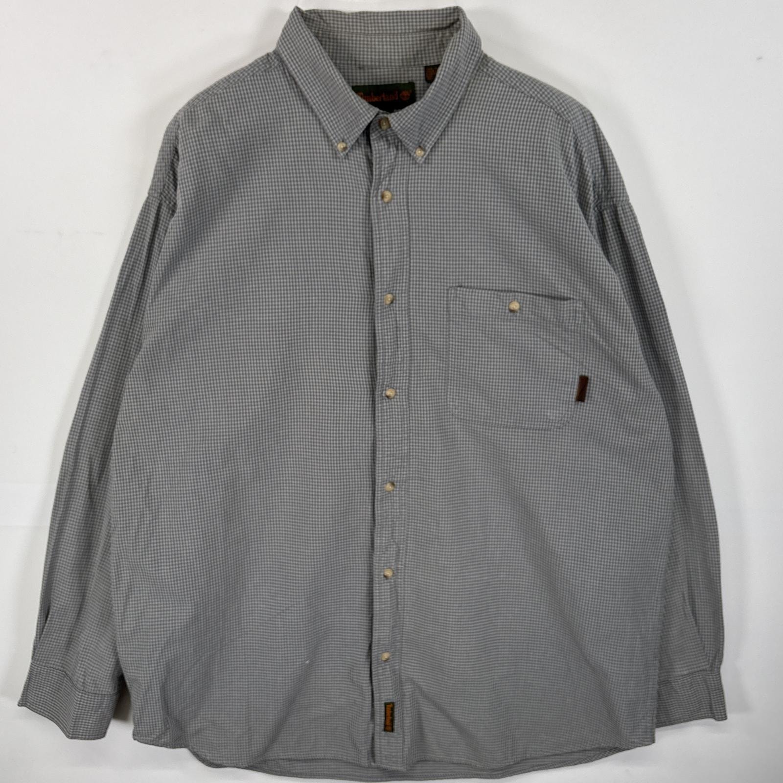 古着 ティンバーランド Timberland 長袖シャツ ボタンダウンシャツ ワンポイント ロゴ レザーパッチ XL ブラック系 チェック メンズ