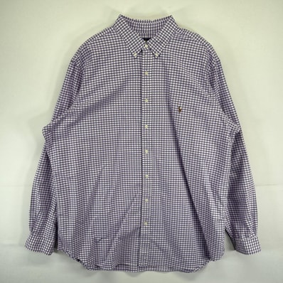 古着 ラルフローレン RALPH LAUREN 長袖シャツ 大きいサイズ チェック柄 ワンポイントロゴ刺繍デザイン パープル メンズ