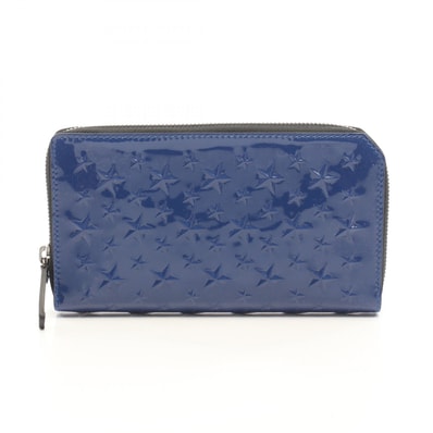 ジミーチュウ JIMMY CHOO CARNABY スターエンボス ラウンド長財布 財布 パテントレザー レディース ブルー系 【中古】