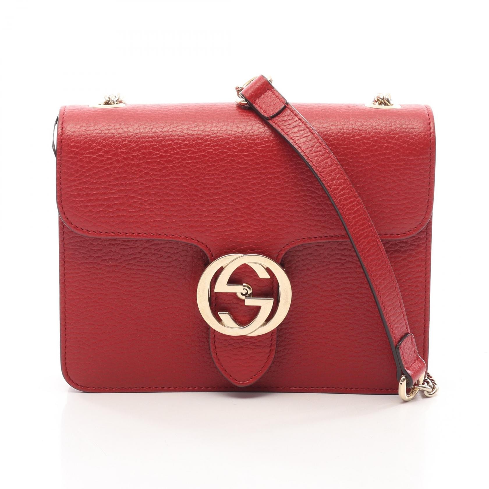 グッチ GUCCI インターロッキングG ショルダーバッグ バッグ レザー レディース レッド系 510304 【中古】