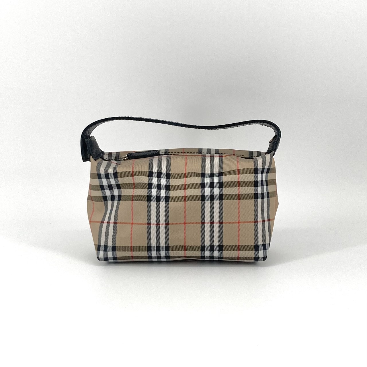 BURBERRY(バーバリー) ノバチェック バニティポーチ ナイロン レザーハンドル ハンドバッグ ベージュ