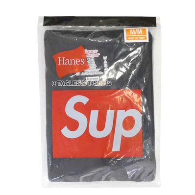 Supreme シュプリーム Tシャツ x Hanes ヘインズ Tagless Tees 3Pack タグレス 半袖 Tシャツ 3パック ブラック系 M【新古品】【未使用】【中古】