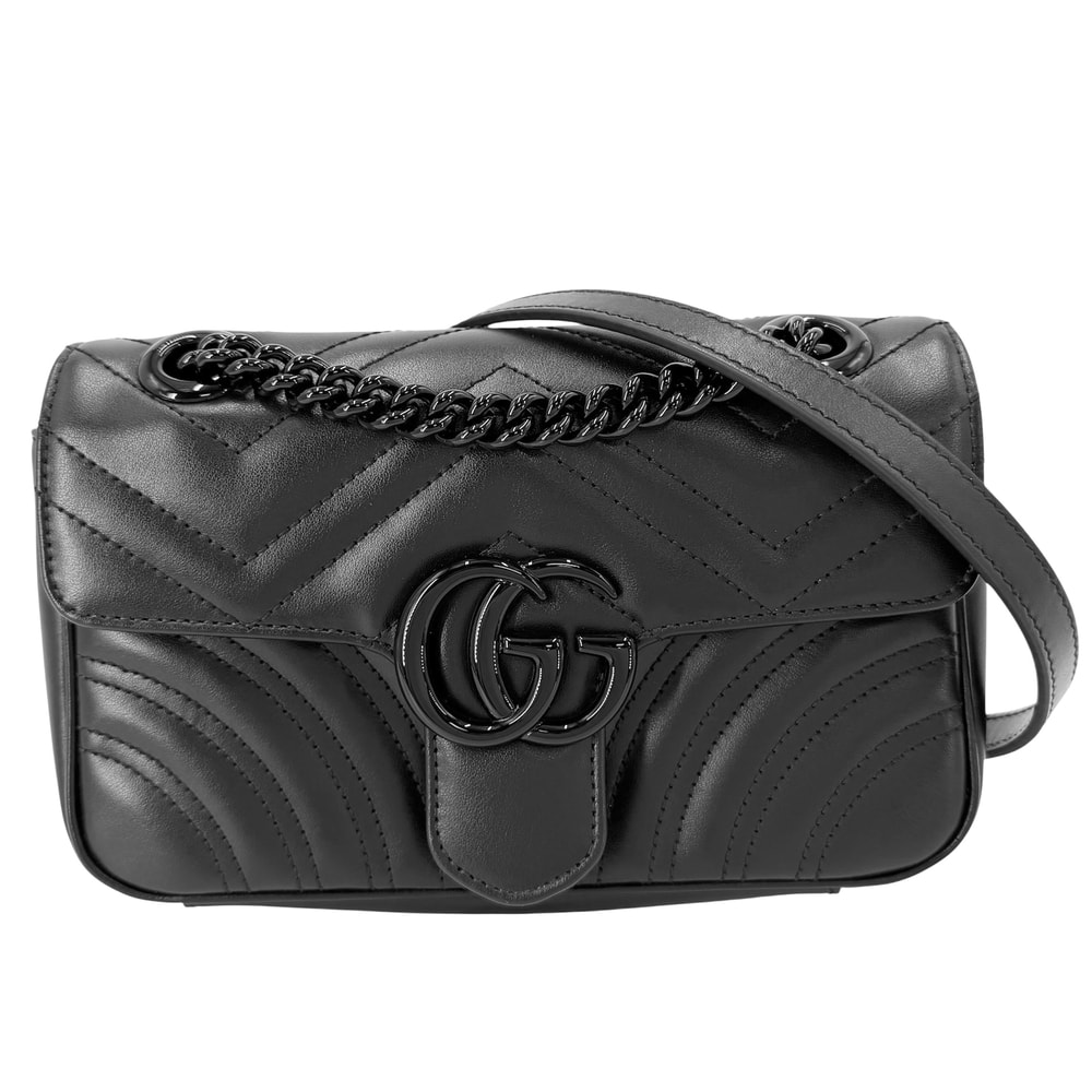 GUCCI グッチ ショルダーバッグ GGマーモント スモール シェブロン 肩掛け 斜め掛け 鞄 かばん 446744 レザー    ブラック 黒 ブラック金具 レディース 美品【中古品】