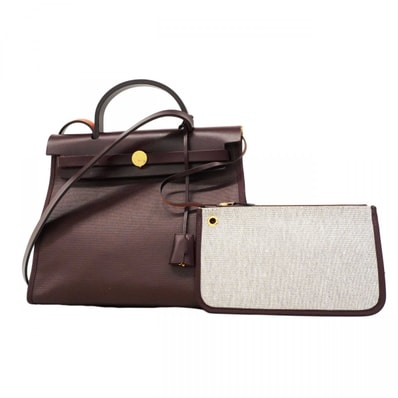 ★SALE【6db2223】エルメス ハンドバッグ エールバッグジップPM トワルアッシュ・ベルリンヌ ボルドー ゴールド金具 B刻印 2wayバッグ【中古】レディース