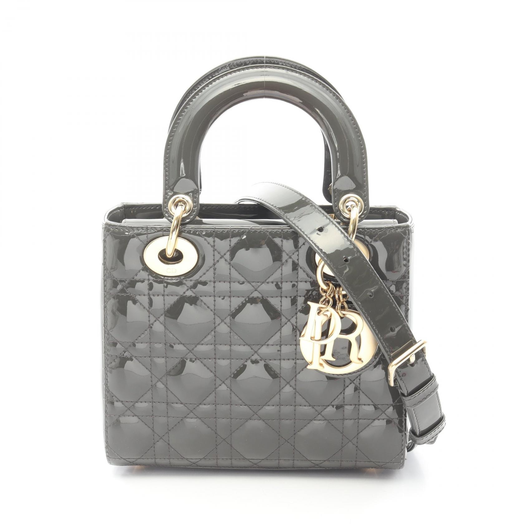 ディオール Dior レディディオール スモール カナージュ 2WAY ハンドバッグ バッグ パテントレザー レディース グリーン系 【中古】
