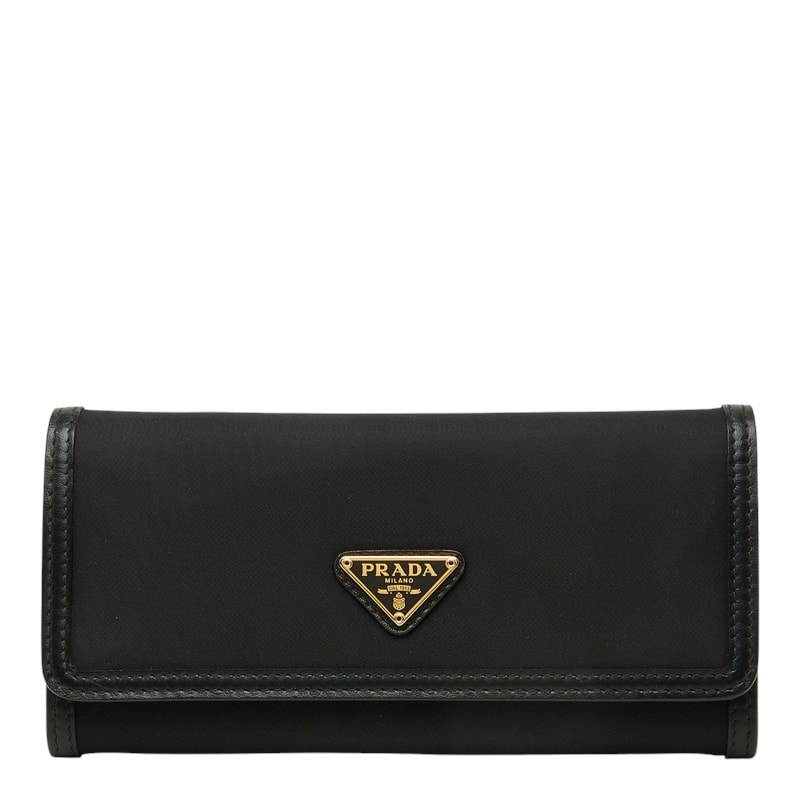 プラダ テスート 三角ロゴプレート 長財布 1MH132 ブラック ナイロン レザー レディース PRADA 中古
