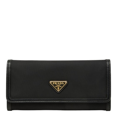 プラダ テスート 三角ロゴプレート 長財布 1MH132 ブラック ナイロン レザー レディース PRADA 中古