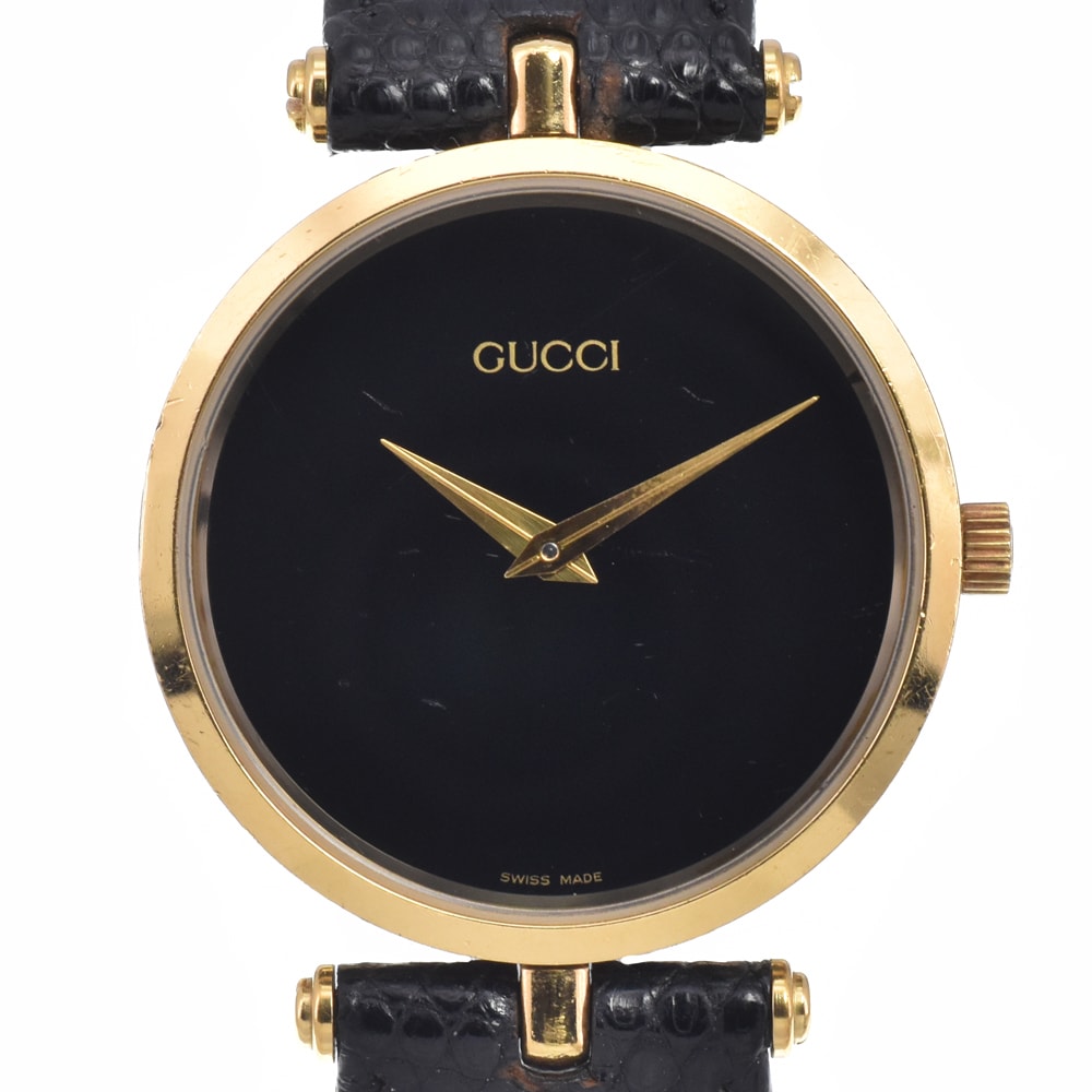 グッチ GUCCI シェリーライン GP/レザー ブラック クォーツ メンズ 腕時計 C#149277