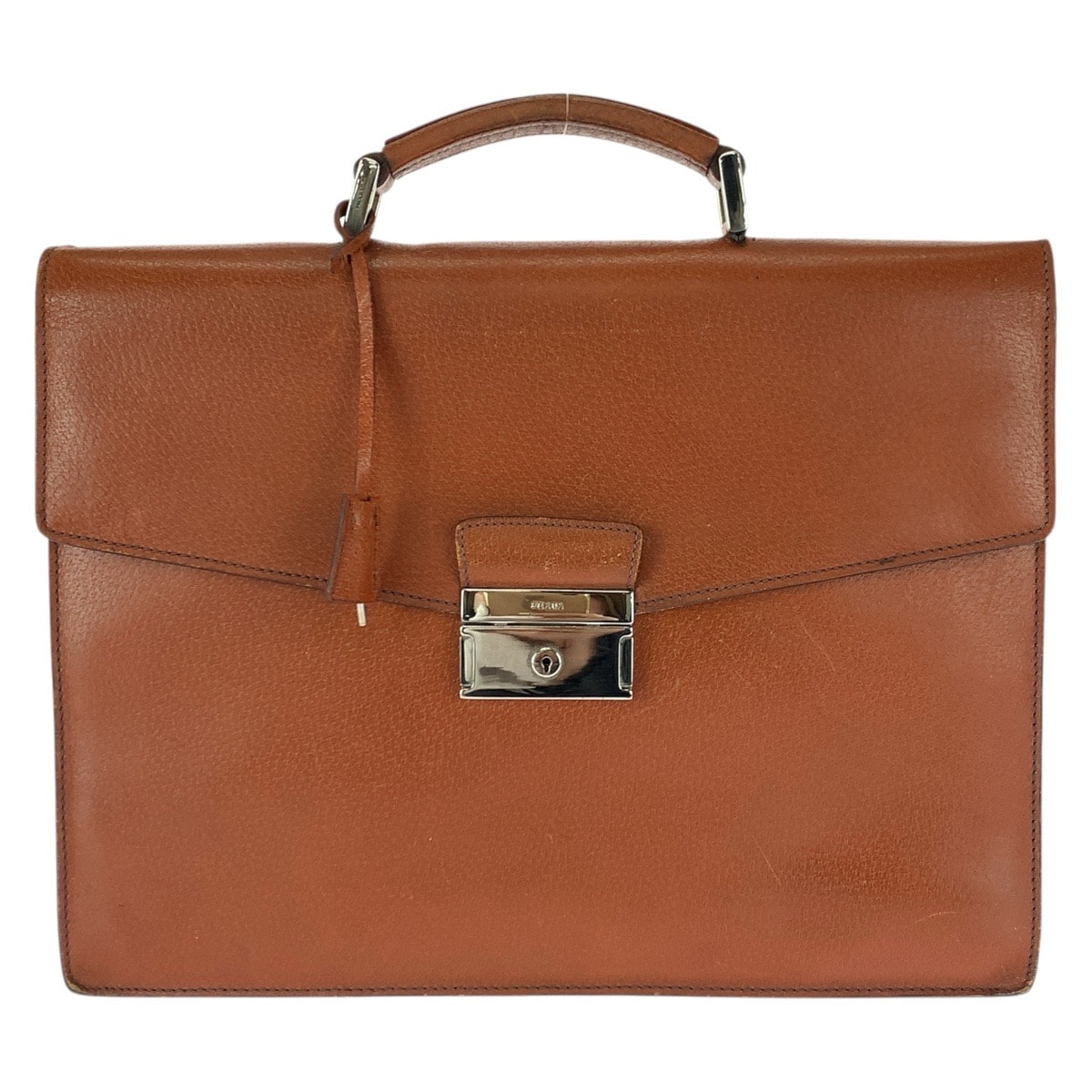 PRADA プラダ ブラウン シルバー金具 レザー ビジネスバッグ ブリーフケース 600725 【中古】