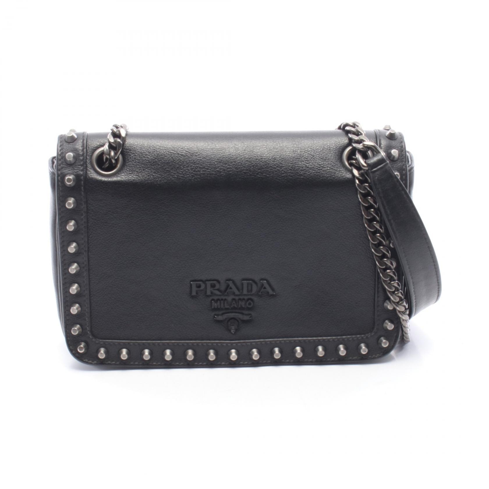 プラダ PRADA GLACE'CALF ショルダーバッグ バッグ レザー レディース ブラック系 1BD147 【中古】