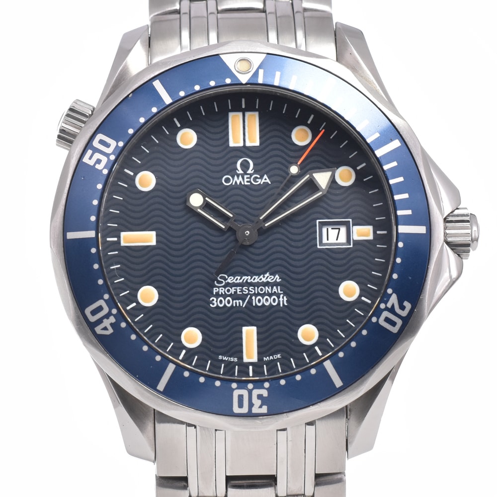 オメガ OMEGA 2541.80 シーマスター 300m デイト ブルー クォーツ メンズ 良品 腕時計 J#149990