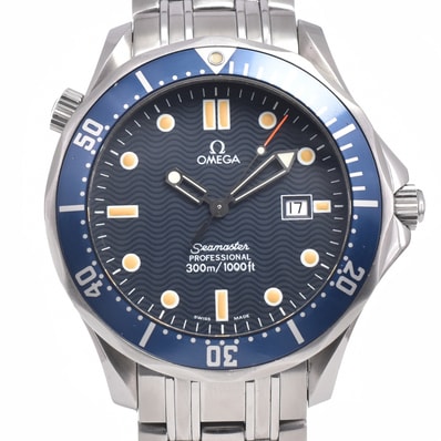 オメガ OMEGA 2541.80 シーマスター 300m デイト ブルー クォーツ メンズ 良品 腕時計 J#149990