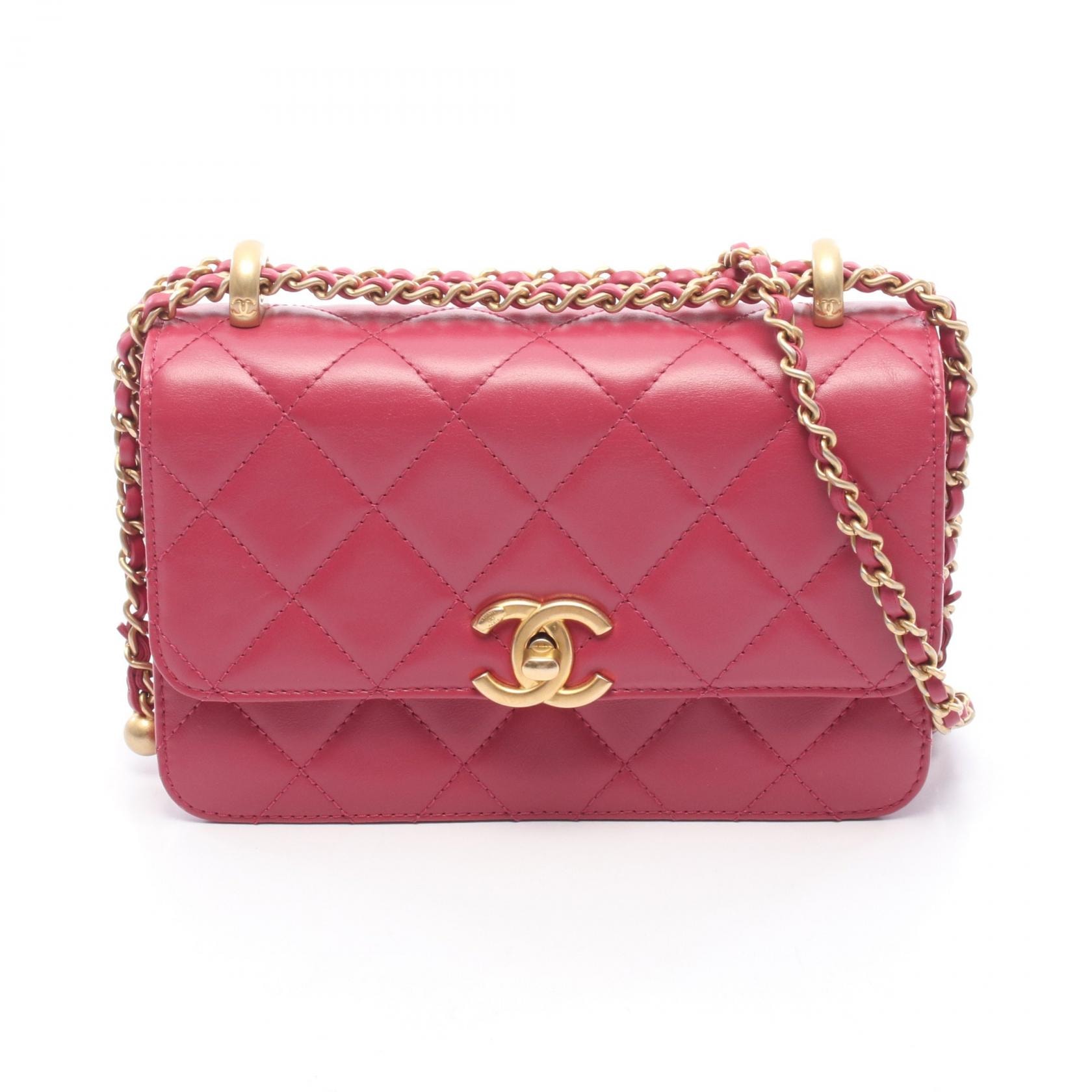 シャネル CHANEL マトラッセ スモールフラップ ショルダーバッグ バッグ レザー レディース ピンク系 AS2649 【中古】