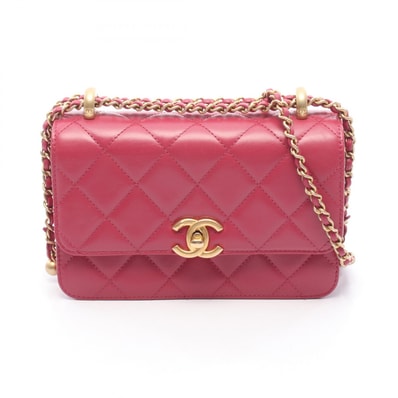 シャネル CHANEL マトラッセ スモールフラップ ショルダーバッグ バッグ レザー レディース ピンク系 AS2649 【中古】